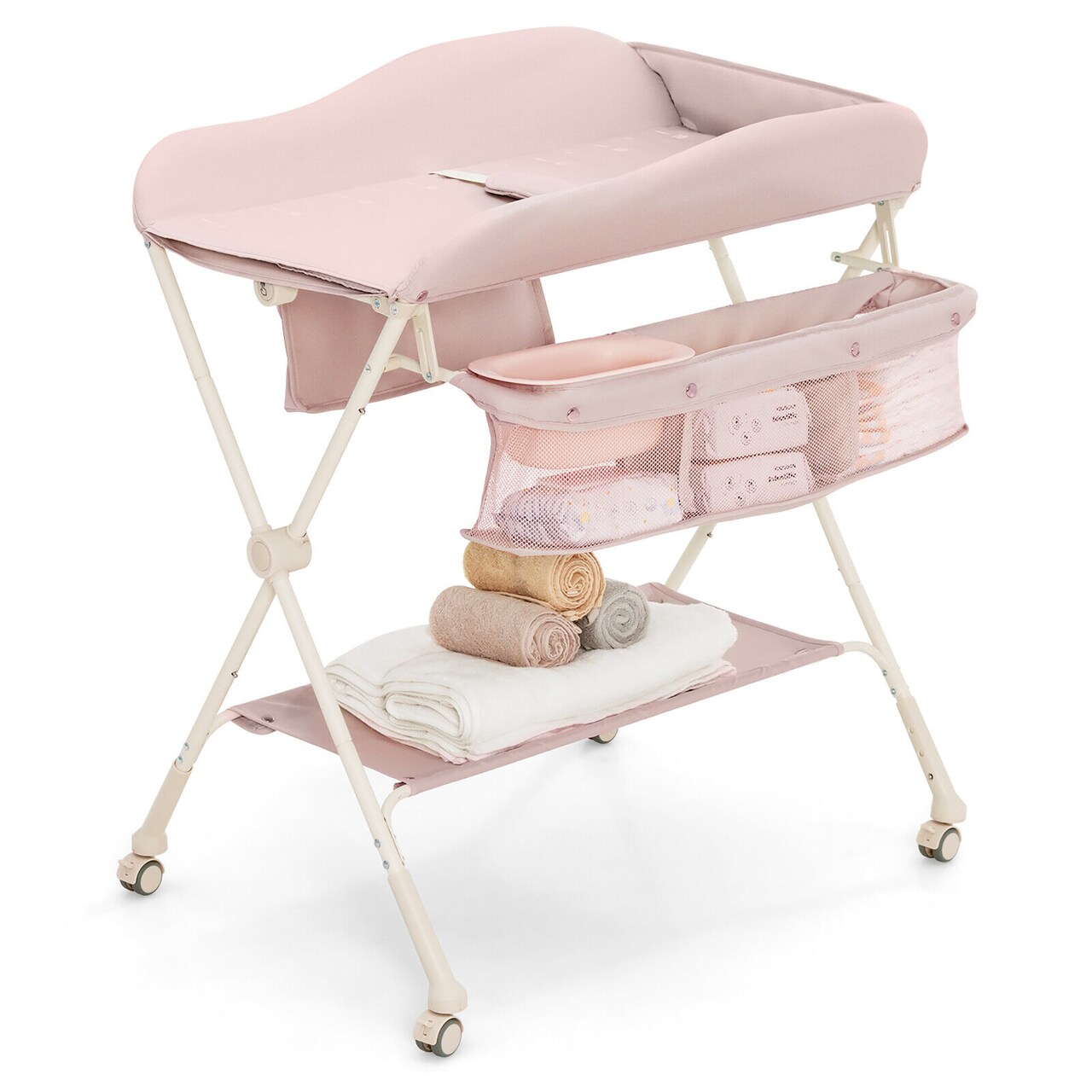 Gymax Baby Diaper Changing Table Folding Newborn Nursery Organizer W/Water Basin Wheel